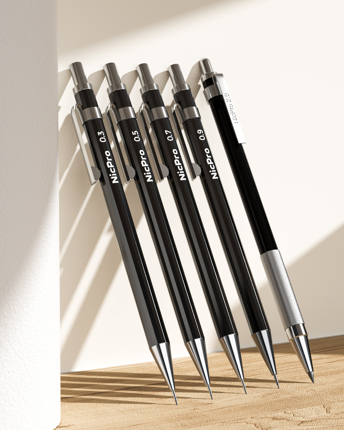 Nicpro 5 PCS Black Metal Mechanical Pencil Set in Case, Drafting Pencils 0.3 & 0.5 & 0.7 & 0.9 mm & 2mm Lead Pencil Holders (4B 2B HB 2H) Lead Refills(Black & Colors) Erasers For Art Sketching Drawing