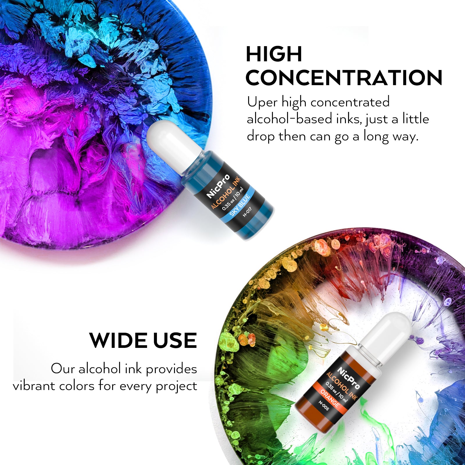 Nicpro Resin Alcohol Ink Set 20 Colors ( 5 White) Concentrated Dye Liquid Alcohol-Based Pigment for Epoxy Resin Paint Craft DIY, Tumbler, Molds & Jewelry Making