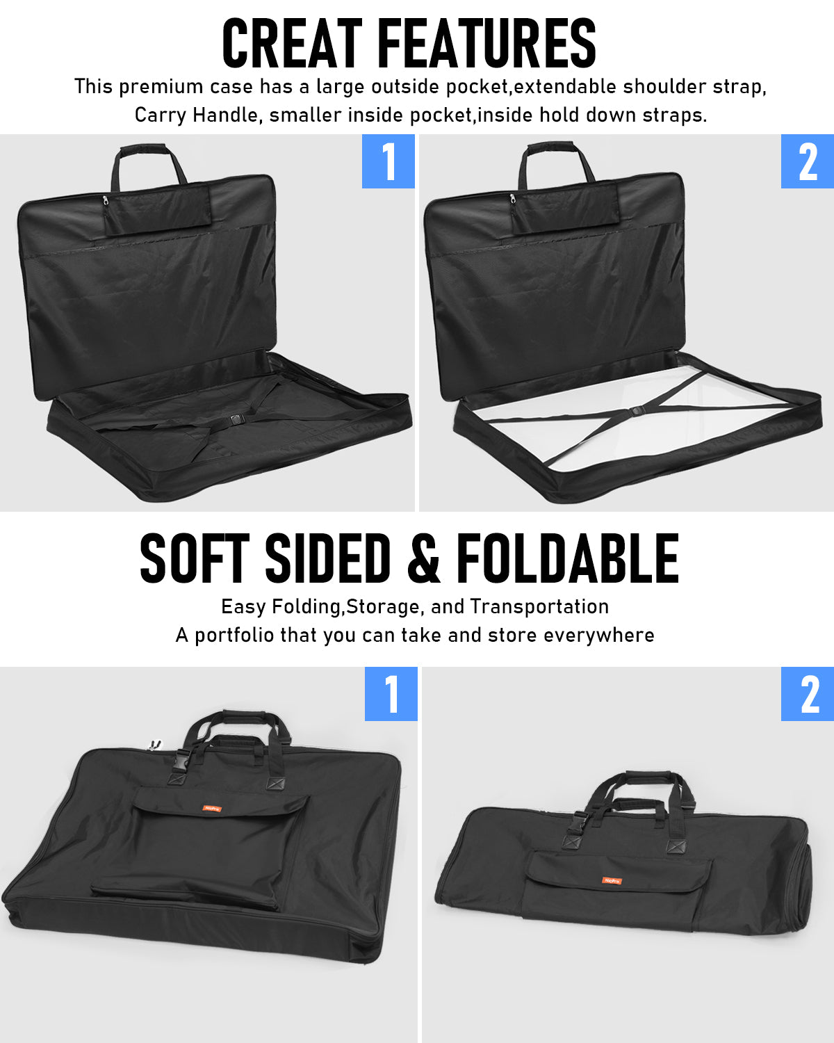 Nicpro Art Portfolio Bag 20 x 26 Inches, Waterproof Nylon Artist Case Carrying Bag Soft Sided with Shoulder Strap, Storage for Artwork Sketch, Drawing, Canvas, Photography, Poster, Solar Panel