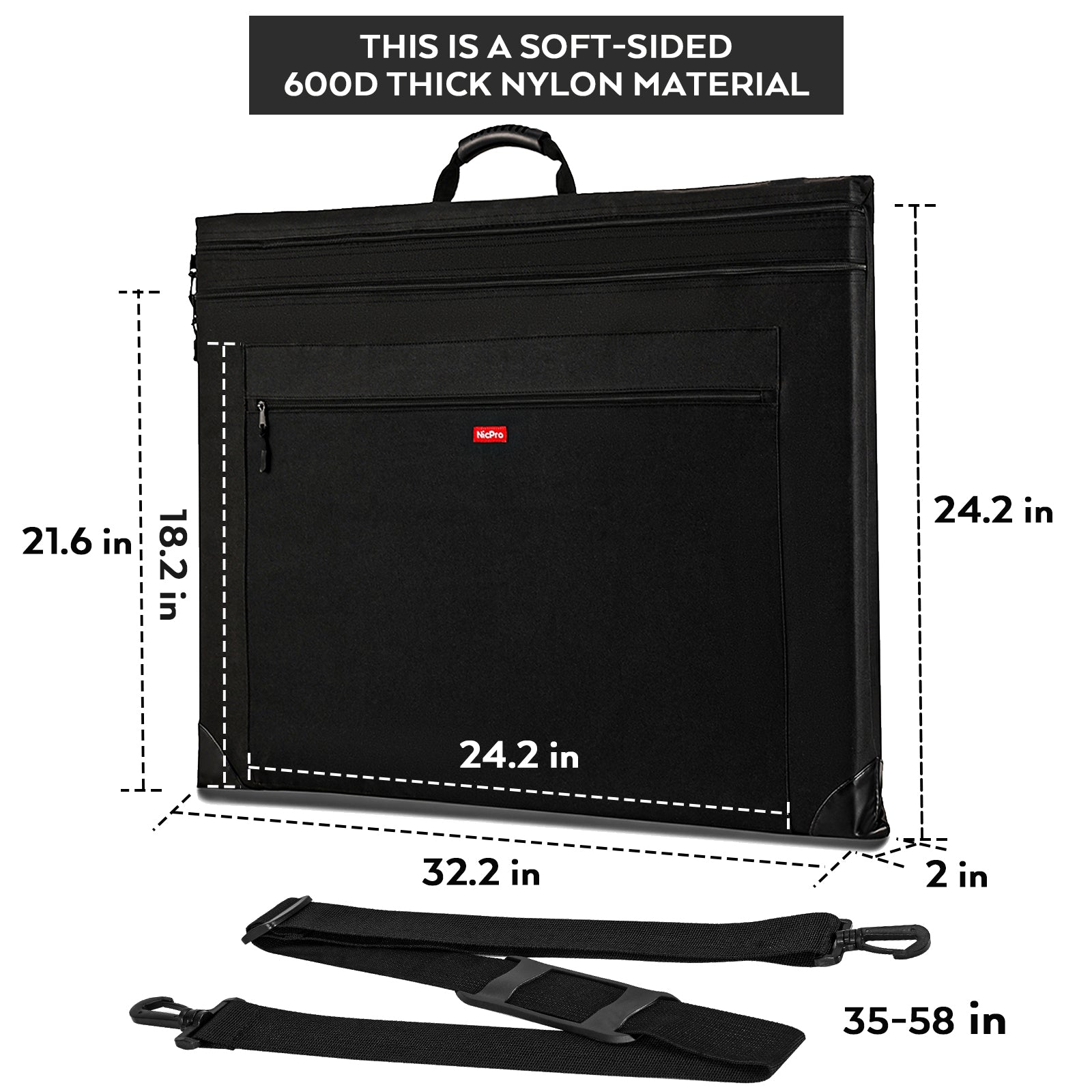 Nicpro Light Weight Art Portfolio Bag, 23x31 Black Art Canvas Portfolio Case with Detachable Shoulder Strap, Leather Corners, Carrying Storage Case for Artwork, Poster, Sketching, and Drawing