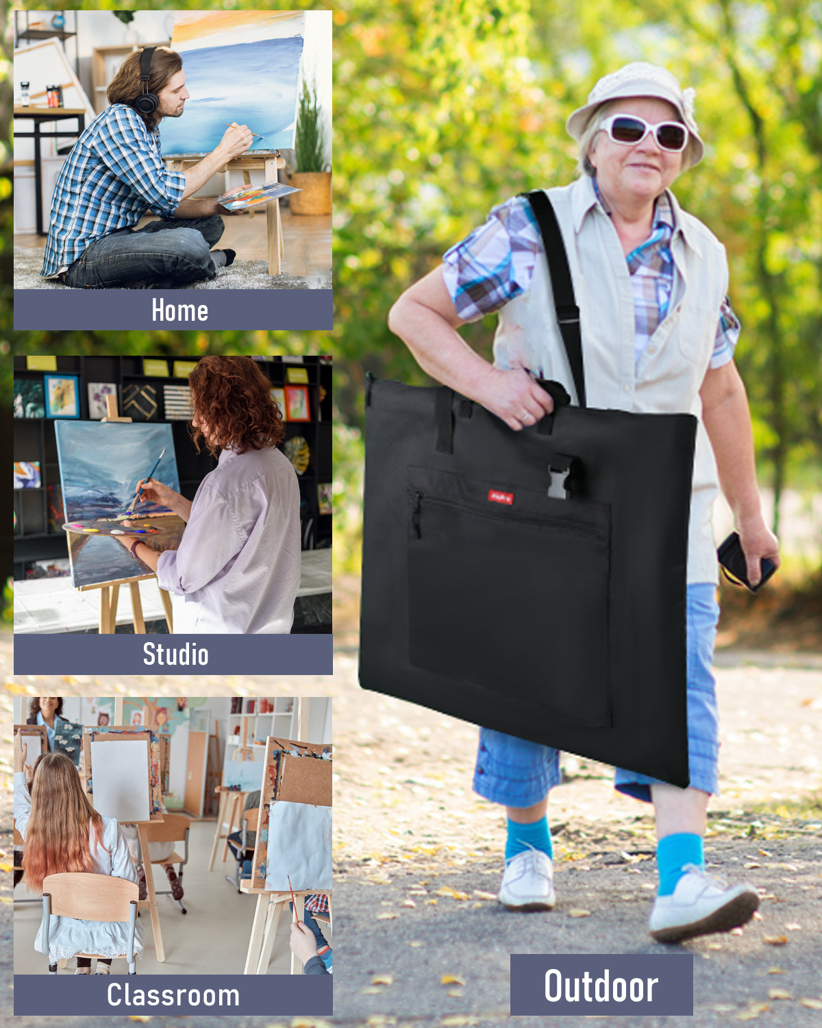 Nicpro Light Weight Art Portfolio Bag, 20 x 26 Inches Waterproof Nylon Art Portfolio Case with Shoulder & Handle Carry, for Artwork, Poster, Sketch Drawing, Canvas, Photography, Solar Panel Storage