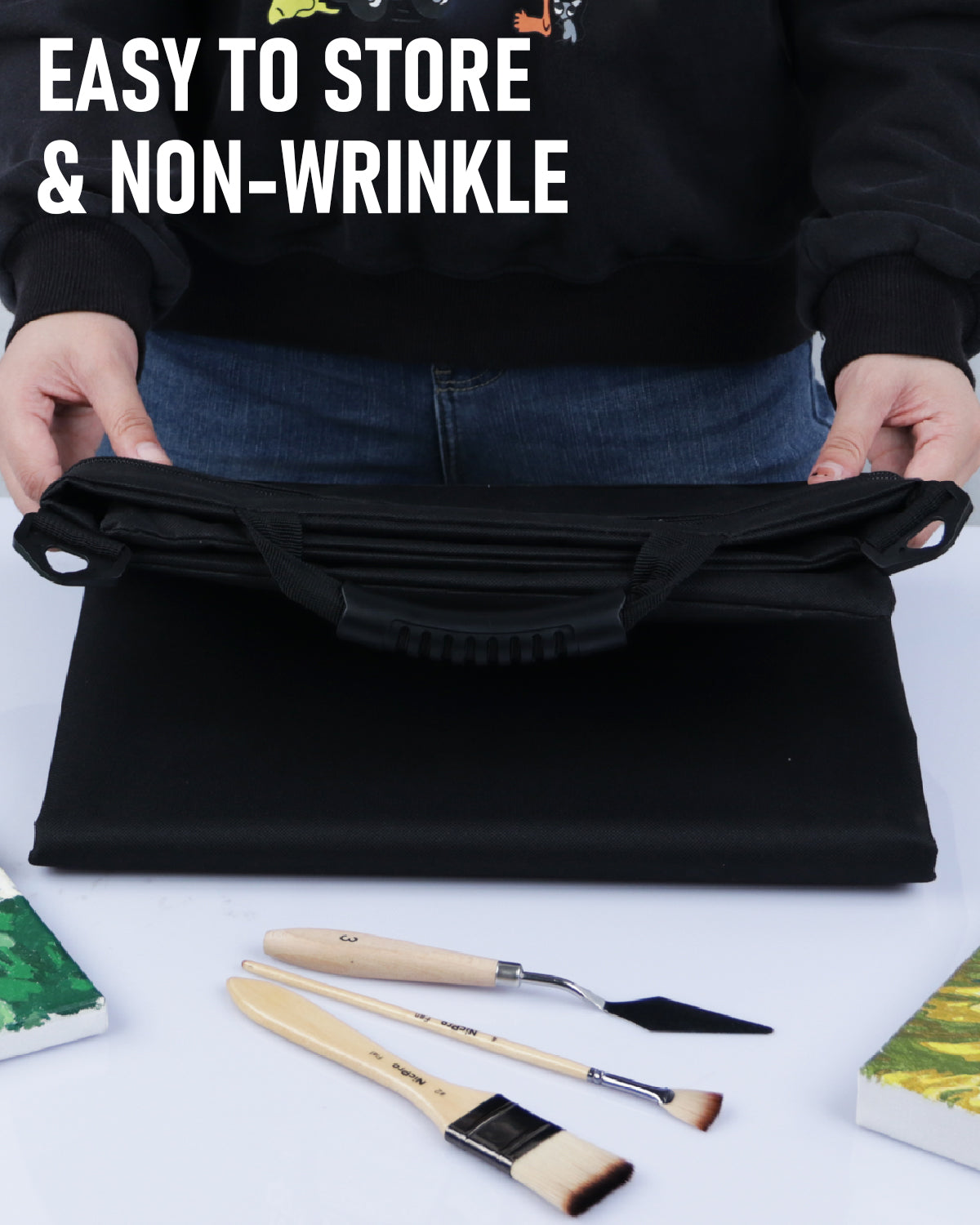Nicpro Light Weight Art Portfolio Bag, 32 x 42 Black Art Canvas Portfolio Case with Detachable Shoulder Strap, Leather Corners, Carrying Storage Case for Artwork, Poster, Sketching, and Drawing