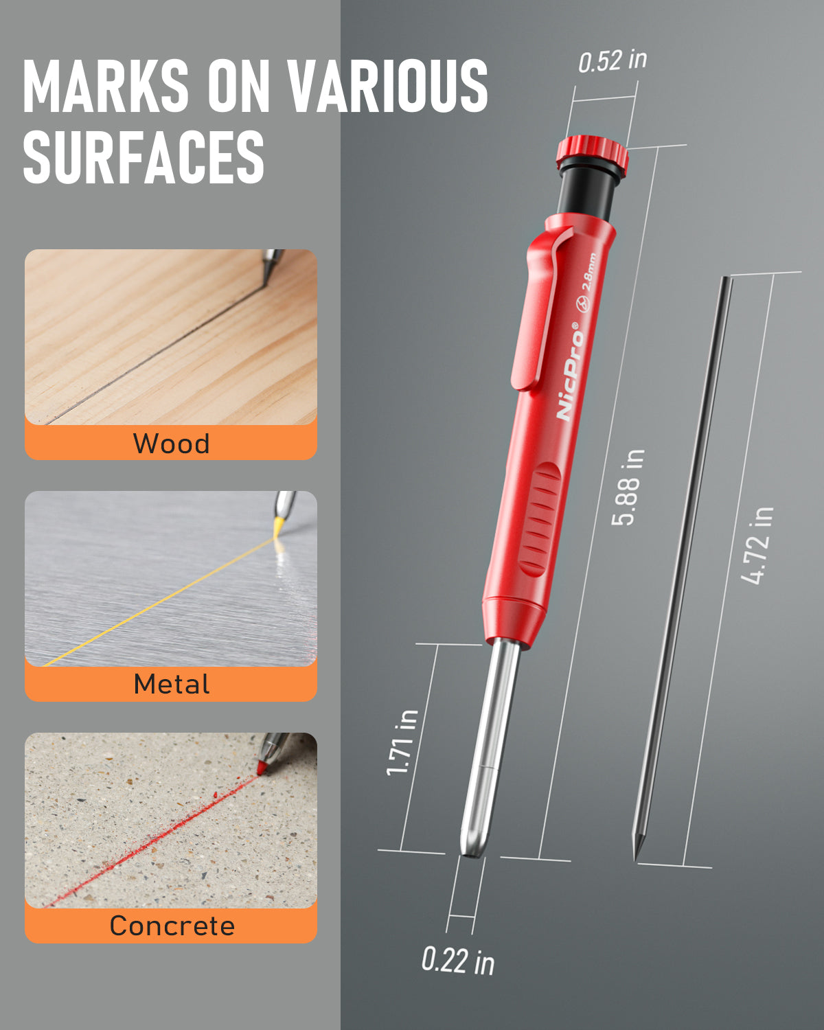 Nicpro 5 Pack Mechanical Carpenter Pencil Set with 76 Refills & Carbid