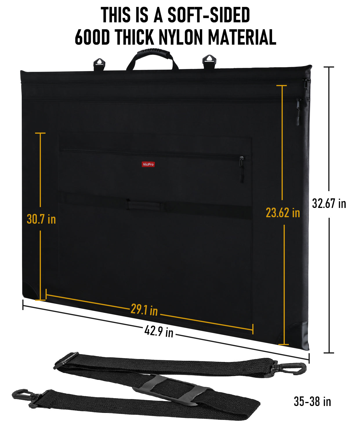 Nicpro Light Weight Art Portfolio Bag, 32 x 42 Black Art Canvas Portfolio Case with Detachable Shoulder Strap, Leather Corners, Carrying Storage Case for Artwork, Poster, Sketching, and Drawing