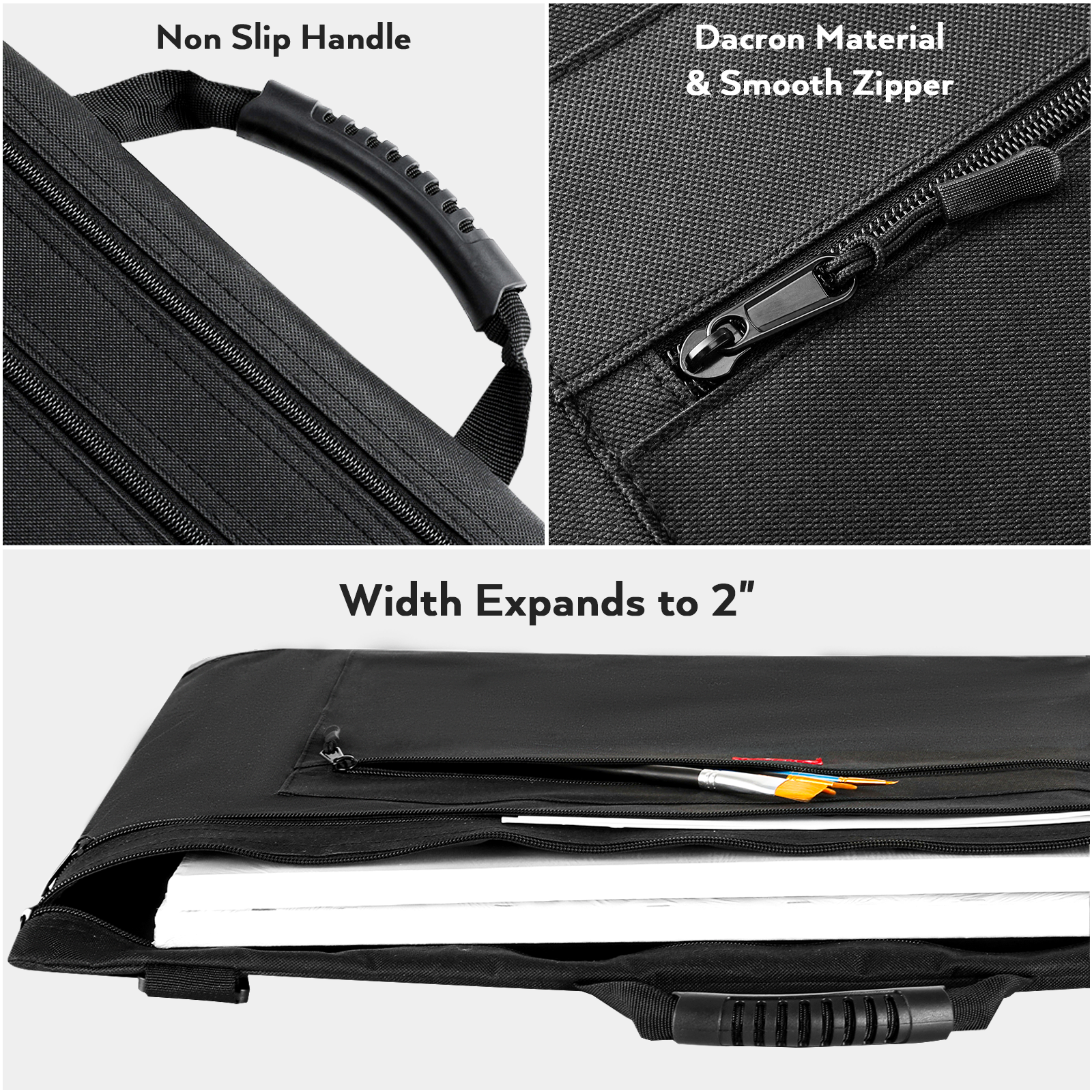 Nicpro Light Weight Art Portfolio Bag, 23x31 Black Art Canvas Portfolio Case with Detachable Shoulder Strap, Leather Corners, Carrying Storage Case for Artwork, Poster, Sketching, and Drawing