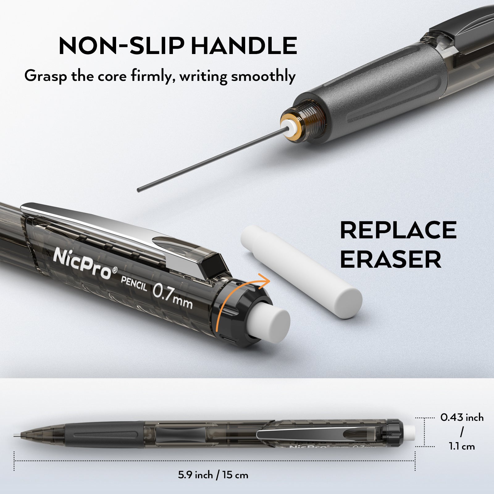 Nicpro 0.7mm Mechanical Pencil Set, 3 PCS Quick Side Click Pencil with 3 PCS Eraser and 6 Tubes Lead Refill Eraser Refills Case for Drawing, Writing, Drafting, Sketching