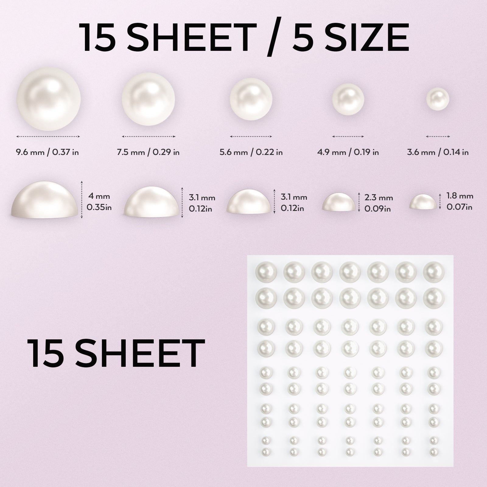 1050 PCS Pearl Stickers Self Adhesive，Nicpro 5 Size Stick On Makeup Pearl Gem Jewels Decor for Face, Body, Nail, Hair, Phone Art Craft Scrapbooking Embellishments, Size 4mm/5mm/6mm/8mm/10mm