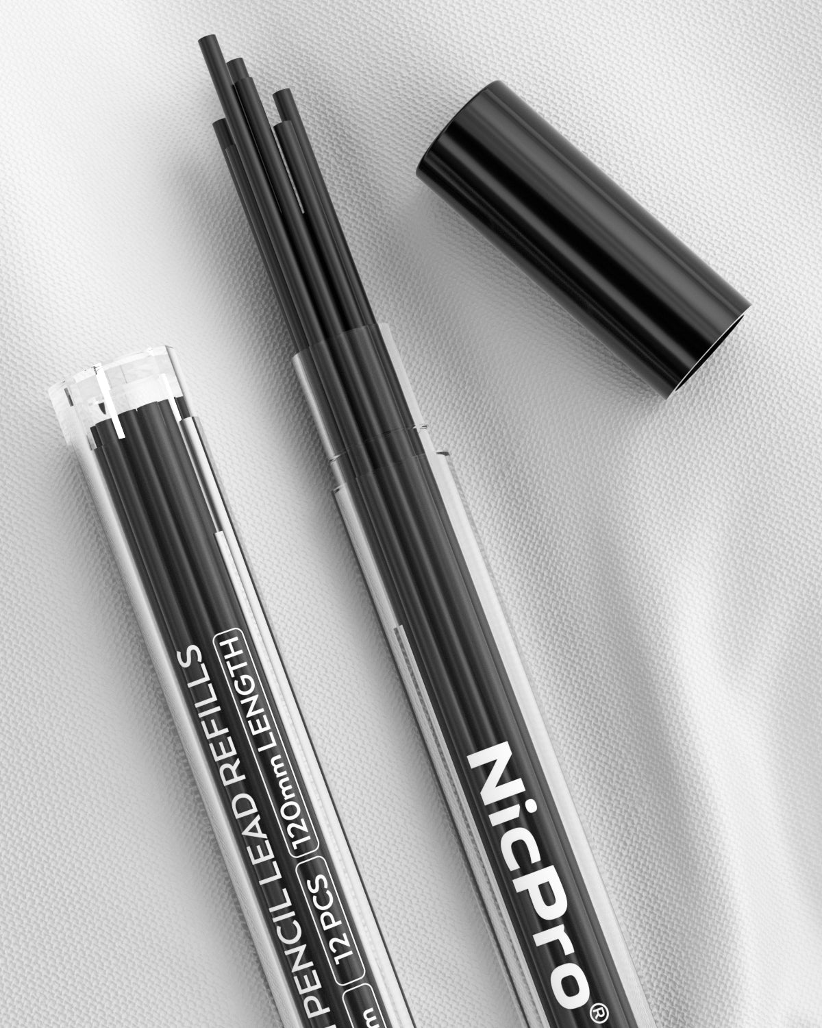 Nicpro 36 PCS 1.3 mm Lead Refills, Break Resistant Weatherproof Mechanical Pencil Refills 1.3 mm (2B), 12 Pack Per Tube, Lead Length 120mm, 3 Tubes- Graphite Lead Black