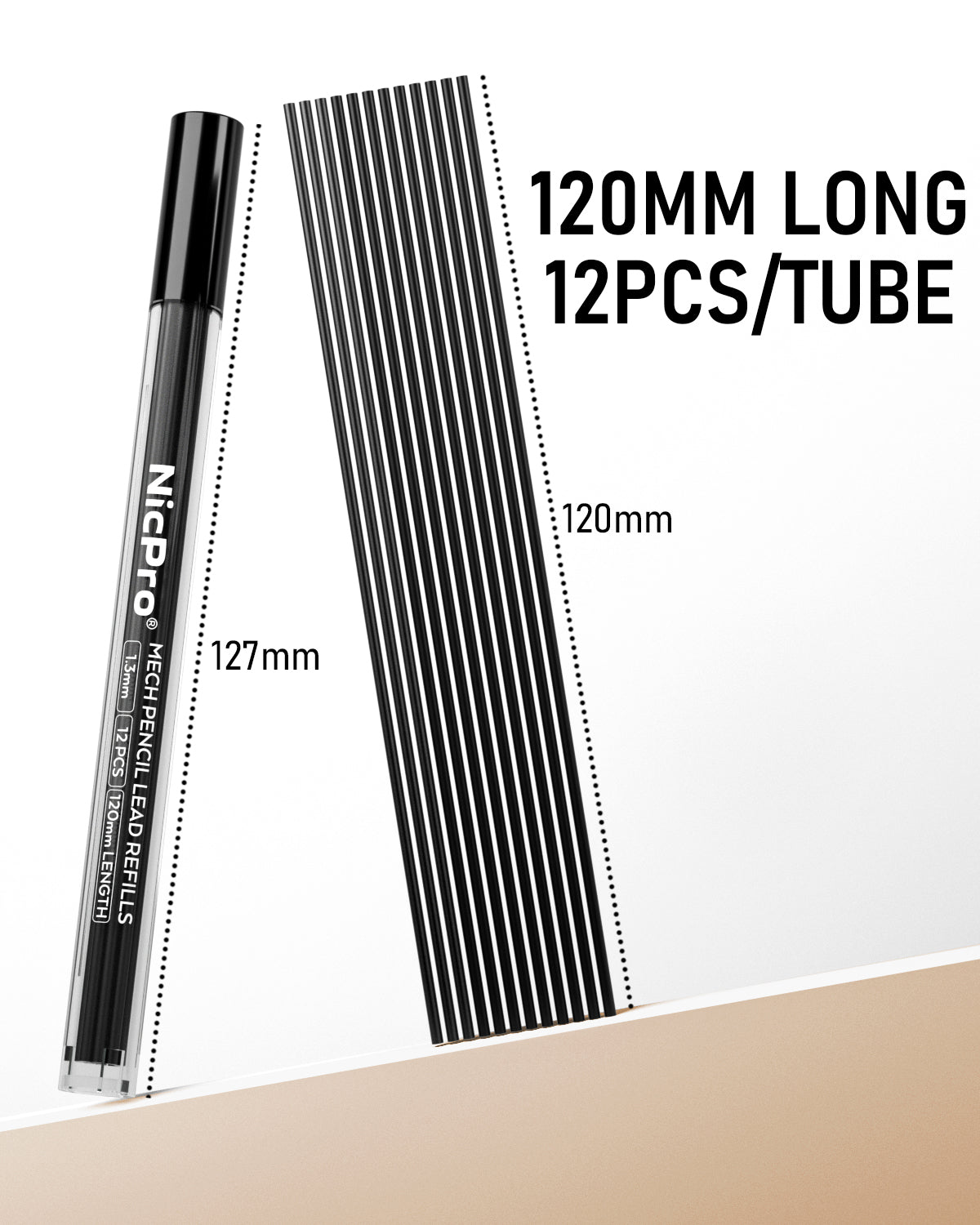 Nicpro 36 PCS 1.3 mm Lead Refills, Break Resistant Weatherproof Mechanical Pencil Refills 1.3 mm (2B), 12 Pack Per Tube, Lead Length 120mm, 3 Tubes- Graphite Lead Black