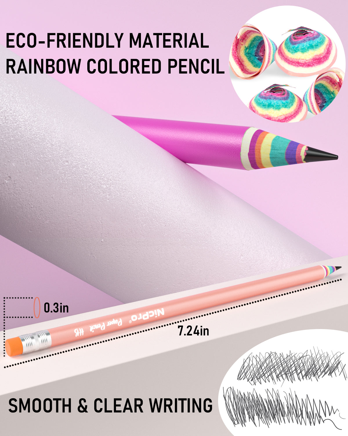 Nicpro 24PCS Pencils #2, HB Rainbow Colored Paper Pencils, Pre-Sharpened Wood-Cased Cute Pencils, Anti-Break Graphite Pencil with Eraser for Student Writing Drawing Drafting Sketching School Supplies